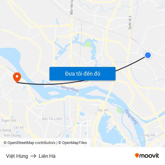 Việt Hùng to Liên Hà map