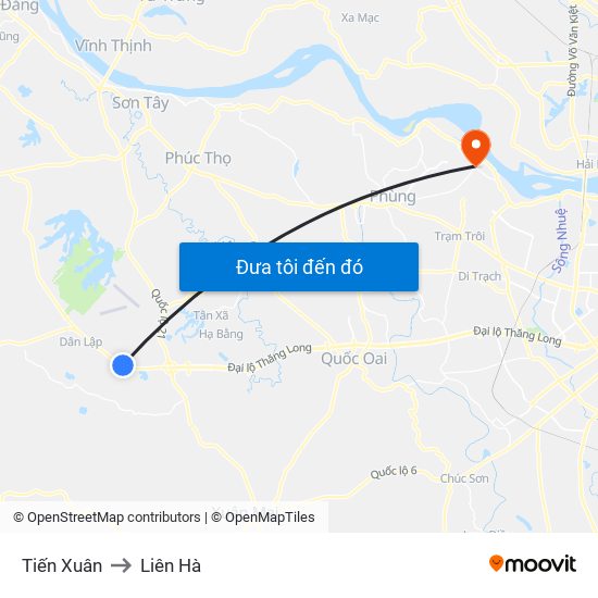 Tiến Xuân to Liên Hà map