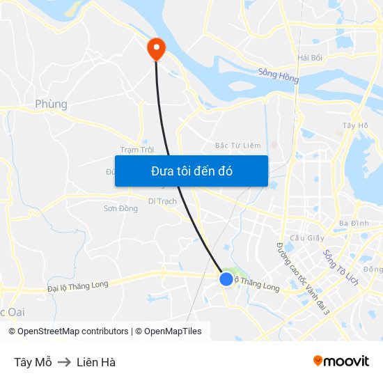 Tây Mỗ to Liên Hà map