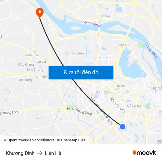 Khương Đình to Liên Hà map
