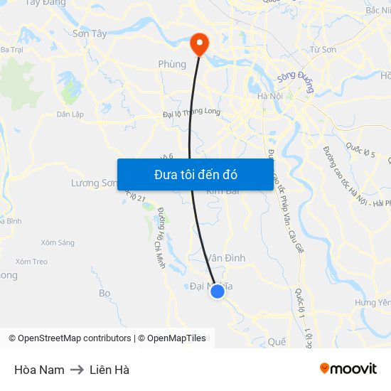 Hòa Nam to Liên Hà map