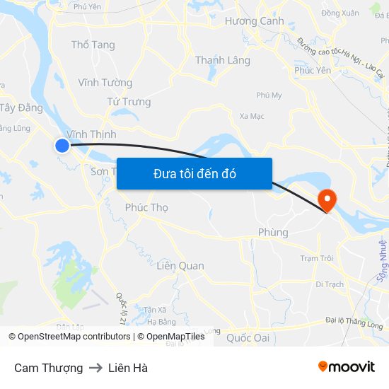 Cam Thượng to Liên Hà map