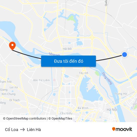 Cổ Loa to Liên Hà map