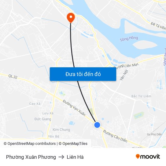 Phường Xuân Phương to Liên Hà map