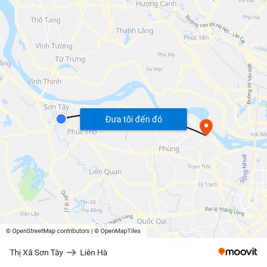 Thị Xã Sơn Tây to Liên Hà map