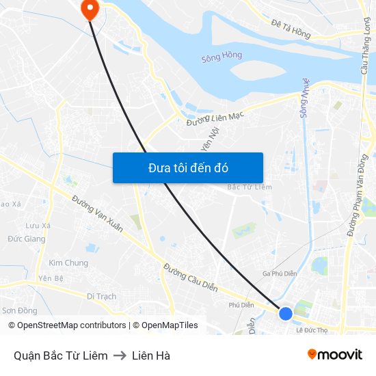 Quận Bắc Từ Liêm to Liên Hà map