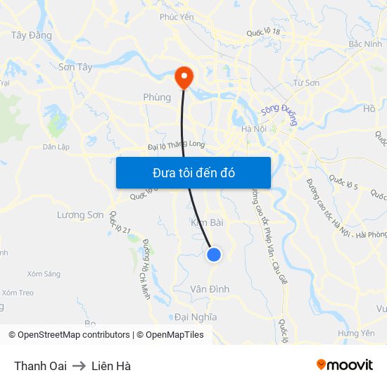 Thanh Oai to Liên Hà map