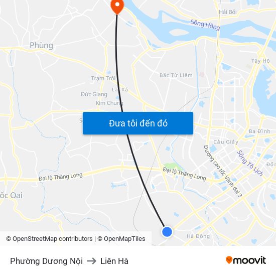 Phường Dương Nội to Liên Hà map