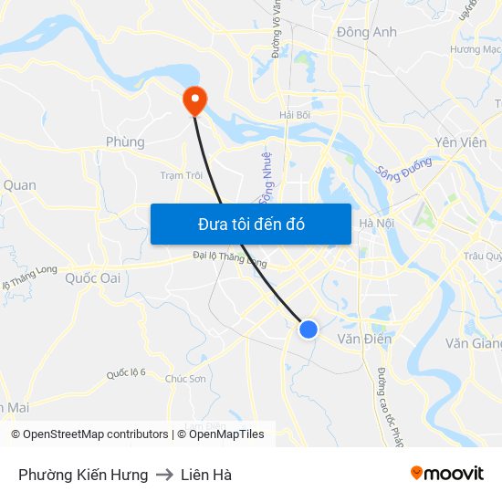 Phường Kiến Hưng to Liên Hà map