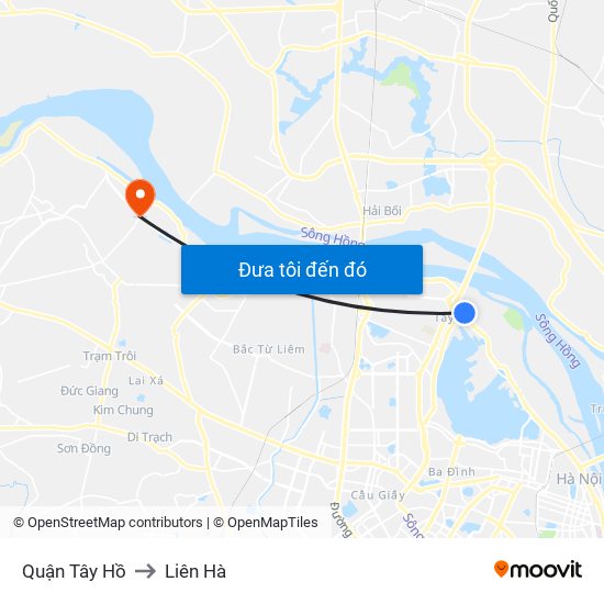 Quận Tây Hồ to Liên Hà map