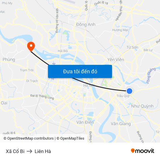 Xã Cổ Bi to Liên Hà map