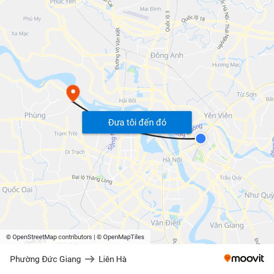 Phường Đức Giang to Liên Hà map