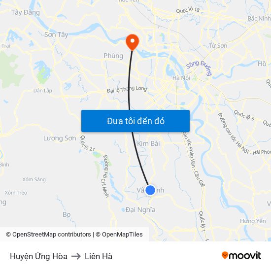 Huyện Ứng Hòa to Liên Hà map