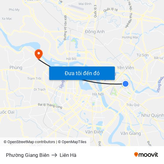 Phường Giang Biên to Liên Hà map