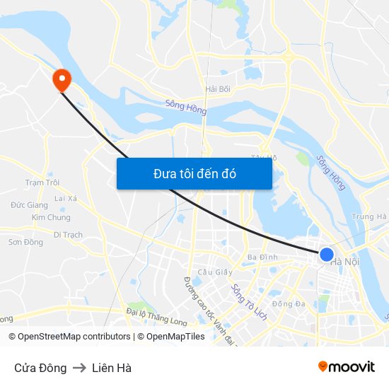 Cửa Đông to Liên Hà map