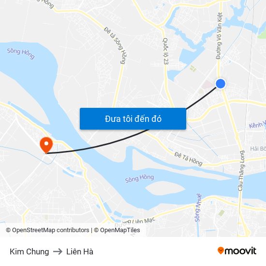 Kim Chung to Liên Hà map