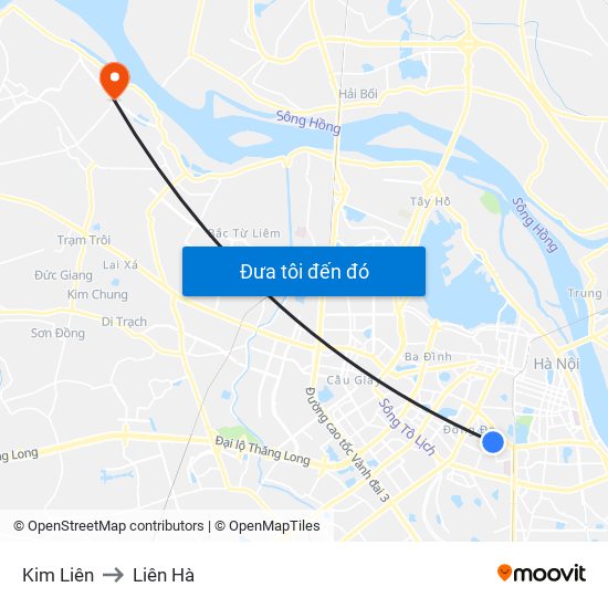 Kim Liên to Liên Hà map