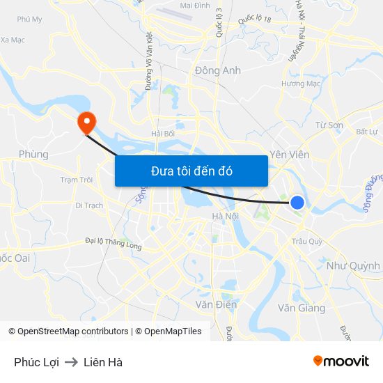 Phúc Lợi to Liên Hà map