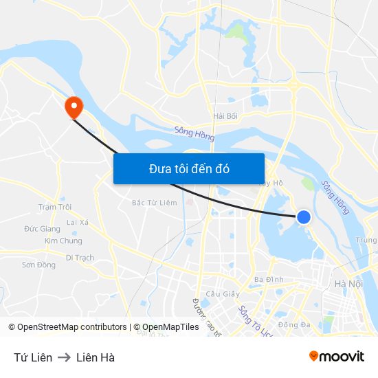 Tứ Liên to Liên Hà map