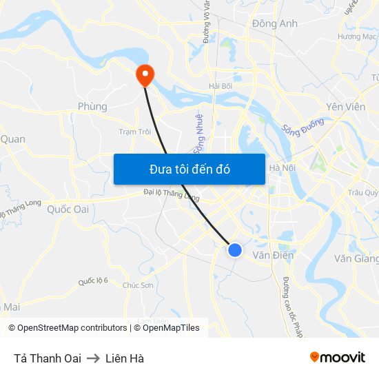 Tả Thanh Oai to Liên Hà map