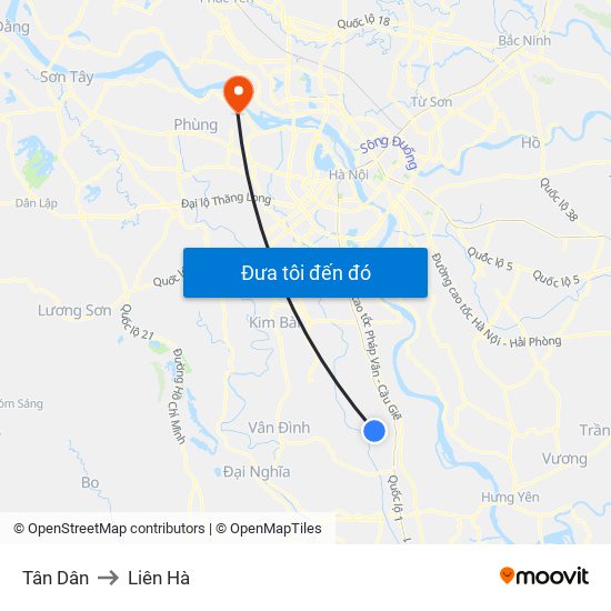 Tân Dân to Liên Hà map