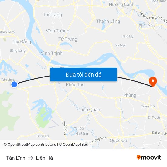 Tản Lĩnh to Liên Hà map