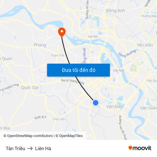 Tân Triều to Liên Hà map