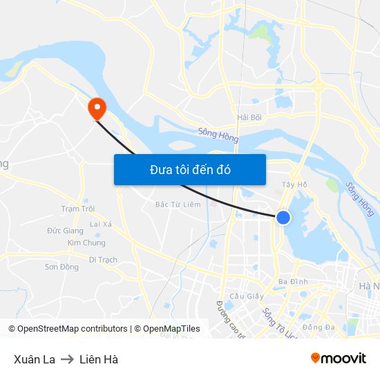 Xuân La to Liên Hà map