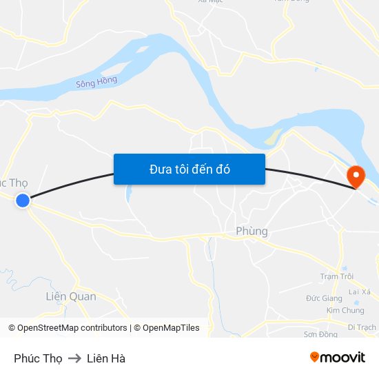 Phúc Thọ to Liên Hà map