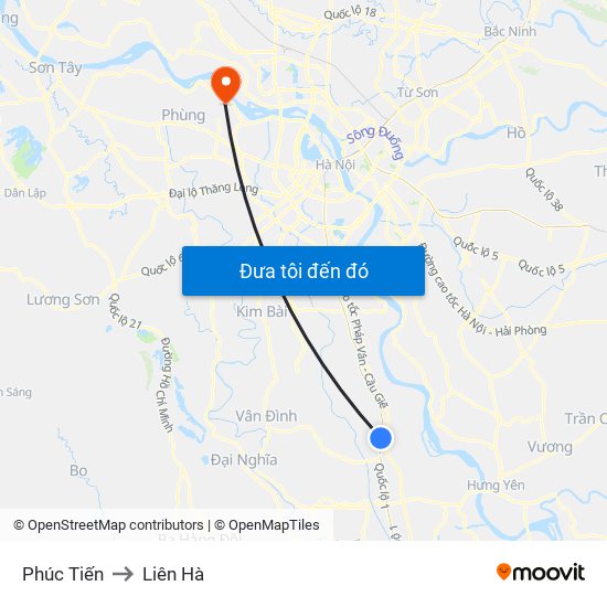 Phúc Tiến to Liên Hà map