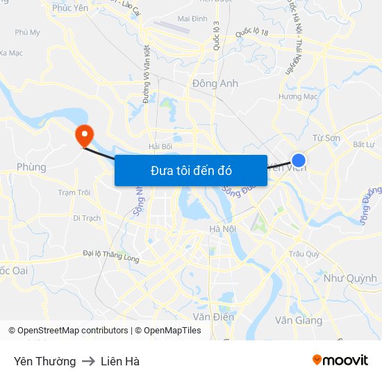 Yên Thường to Liên Hà map