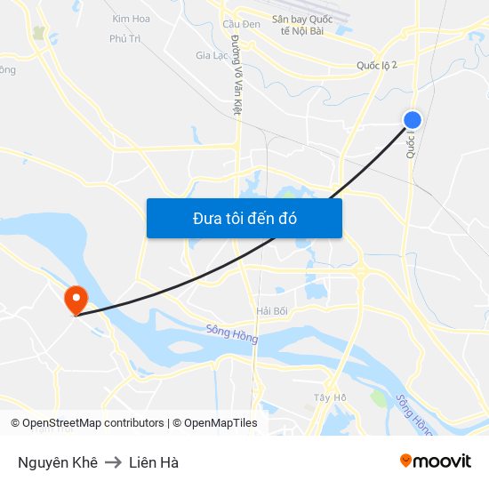 Nguyên Khê to Liên Hà map