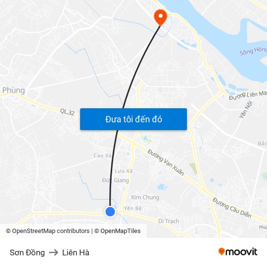 Sơn Đồng to Liên Hà map