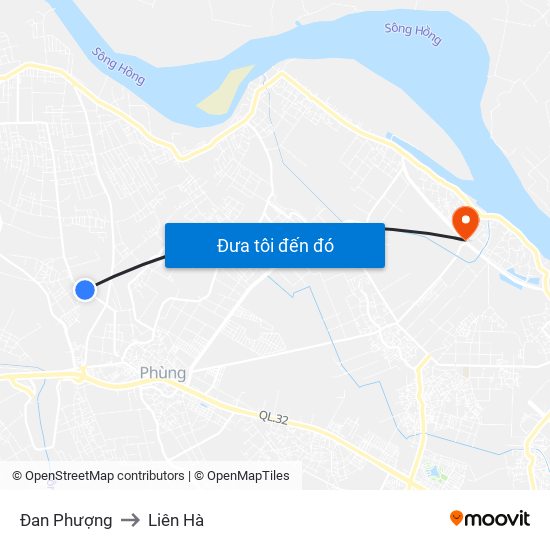 Đan Phượng to Liên Hà map