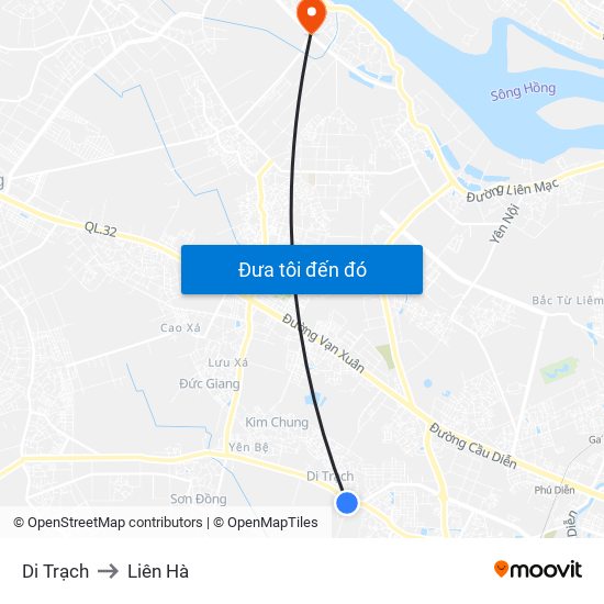 Di Trạch to Liên Hà map