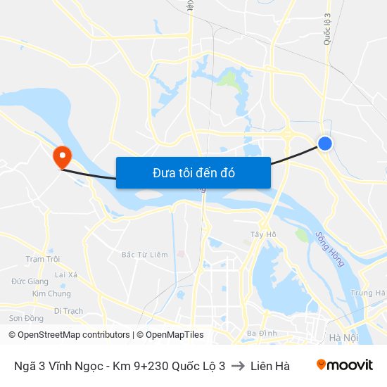 Ngã 3 Vĩnh Ngọc - Km 9+230 Quốc Lộ 3 to Liên Hà map