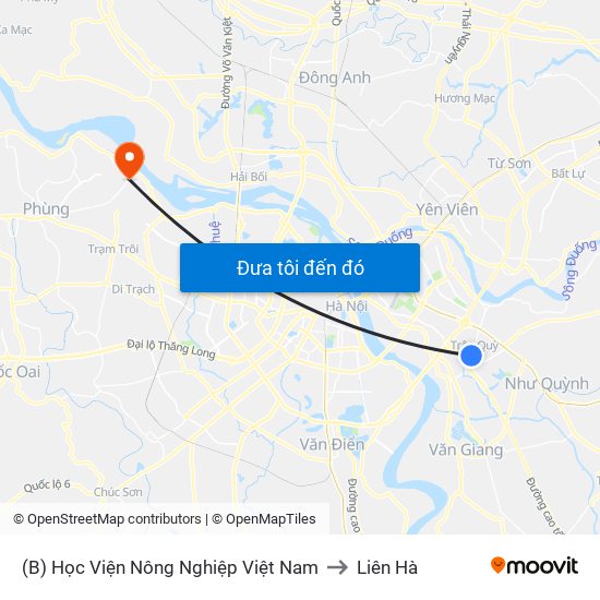 (B) Học Viện Nông Nghiệp Việt Nam to Liên Hà map