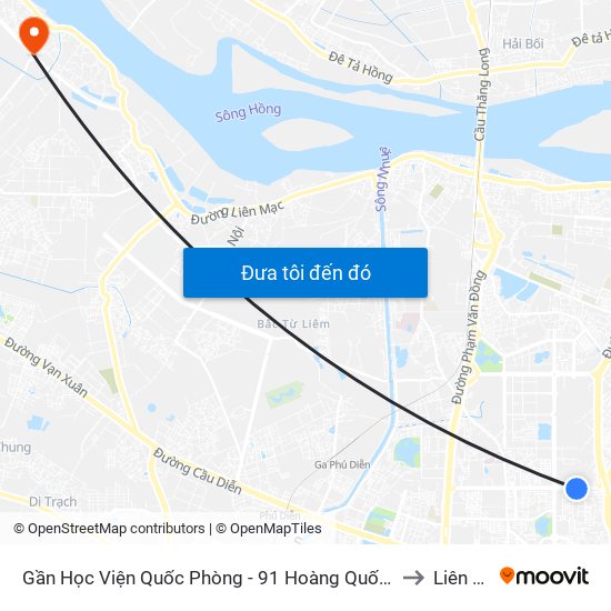 Gần Học Viện Quốc Phòng - 91 Hoàng Quốc Việt to Liên Hà map