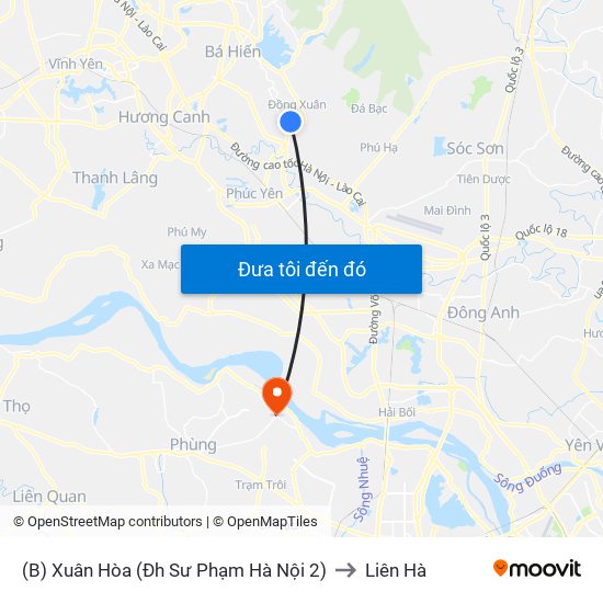 (B) Xuân Hòa (Đh Sư Phạm Hà Nội 2) to Liên Hà map