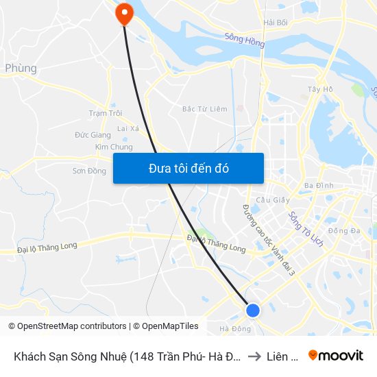 Khách Sạn Sông Nhuệ (148 Trần Phú- Hà Đông) to Liên Hà map