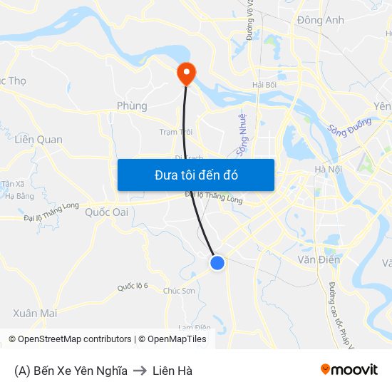 (A) Bến Xe Yên Nghĩa to Liên Hà map