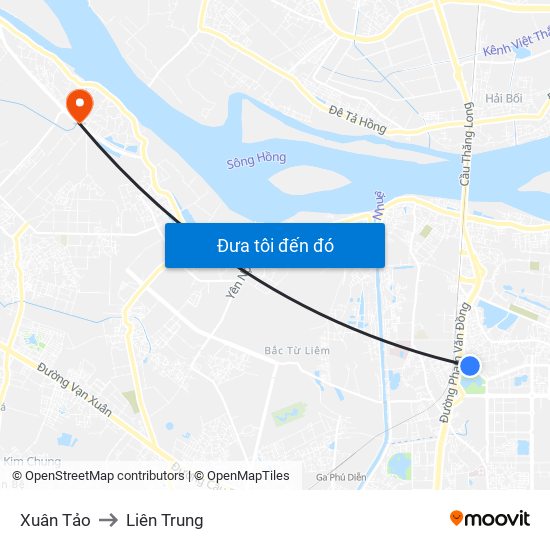 Xuân Tảo to Liên Trung map