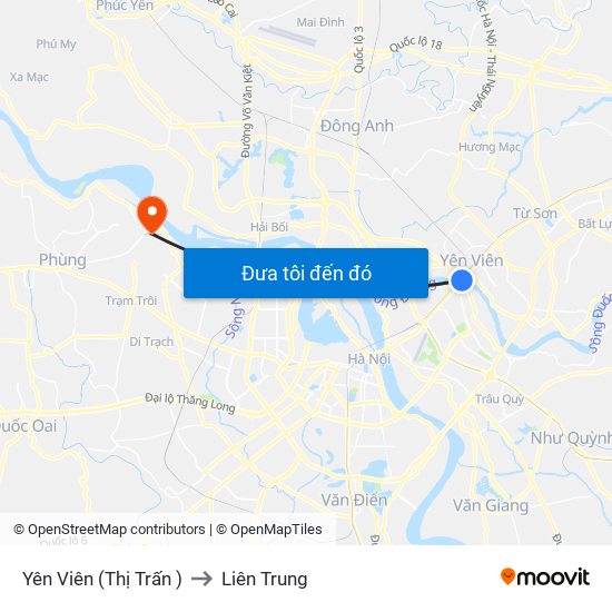 Yên Viên (Thị Trấn ) to Liên Trung map