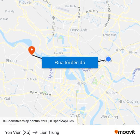 Yên Viên (Xã) to Liên Trung map