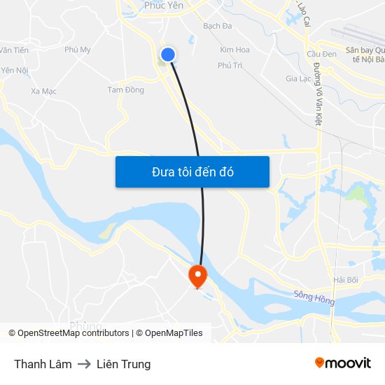 Thanh Lâm to Liên Trung map