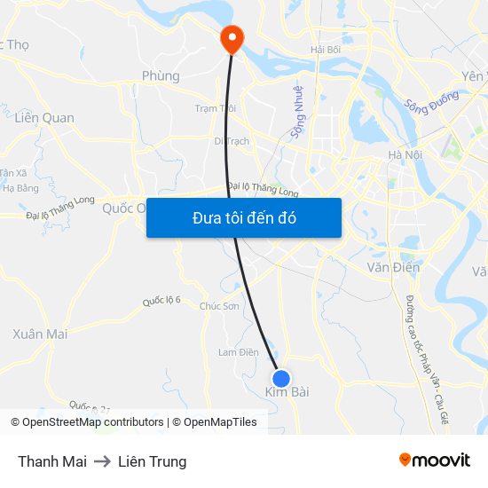 Thanh Mai to Liên Trung map