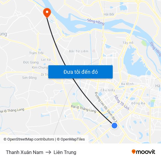 Thanh Xuân Nam to Liên Trung map