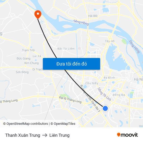 Thanh Xuân Trung to Liên Trung map