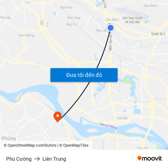 Phú Cường to Liên Trung map