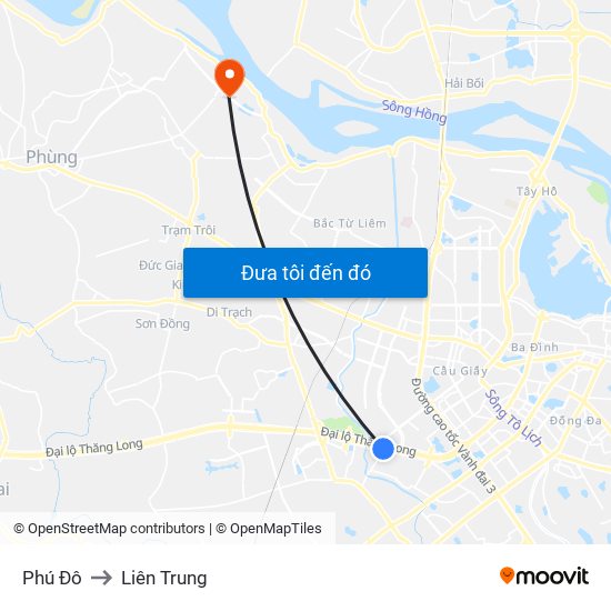 Phú Đô to Liên Trung map